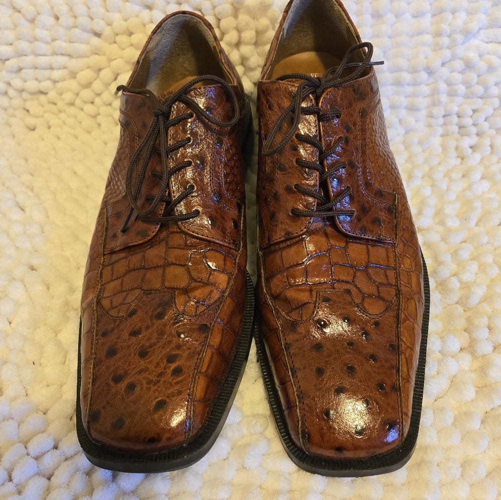 Stacy Adams Cognac Brown Alligator/Ostrich Print Shoes